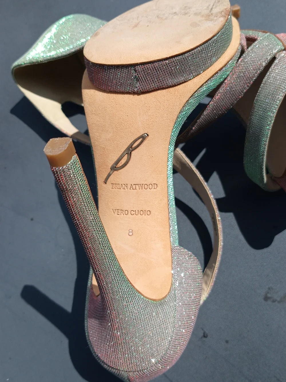 Brian Atwood Consort Elegant Iridescent Green-Pink Women's Open-Toe Heels